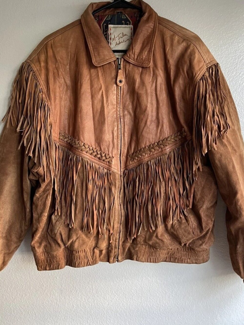 Vintage M. Julian Adventures leather jacket Western-style fringe 80s Aztec Sz L